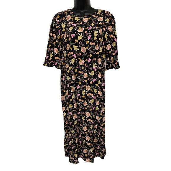 Loft NWT Black Floral Long Modest Spring Summer Sheath Dress Women’s 8 Prtite - Picture 2 of 4